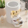 VECELO Makeup Organizer, Cosmetics Storage Box with Flip Mirror, White/Pink - 4 of 4