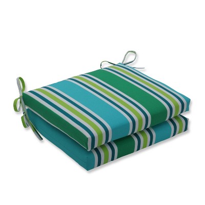 Pillow Perfect 2pc Aruba Stripe Squared Corners Outdoor Seat Cushions Turquoise/Green
