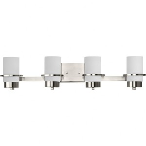 Progress Lighting Reiss 4-Light Vanity Light, Brushed Nickel, White Glass Shades - 1 of 1