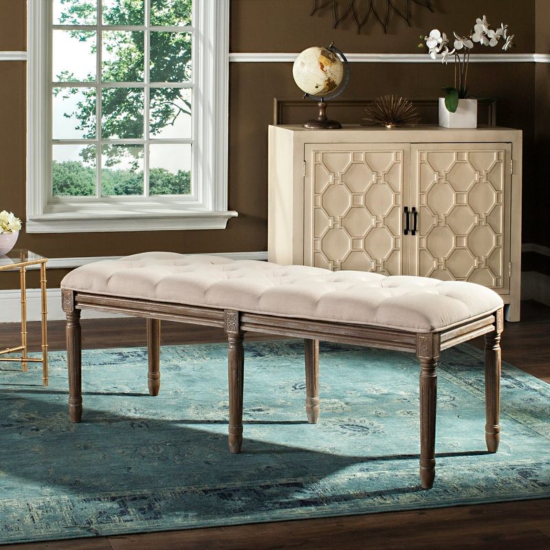 Rocha 19''H French Brasserie Tufted Traditional Rustic Wood Bench  - Safavieh, 2 of 9