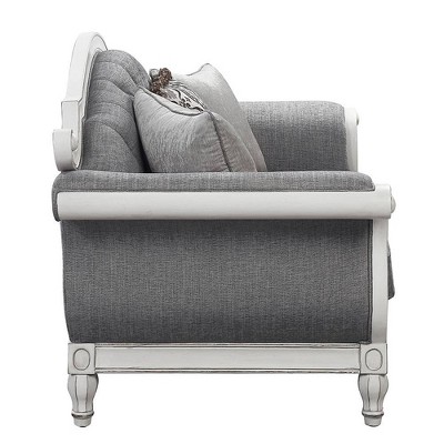 Florian 71'' Gray Fabric and Antique White Tufted Loveseat