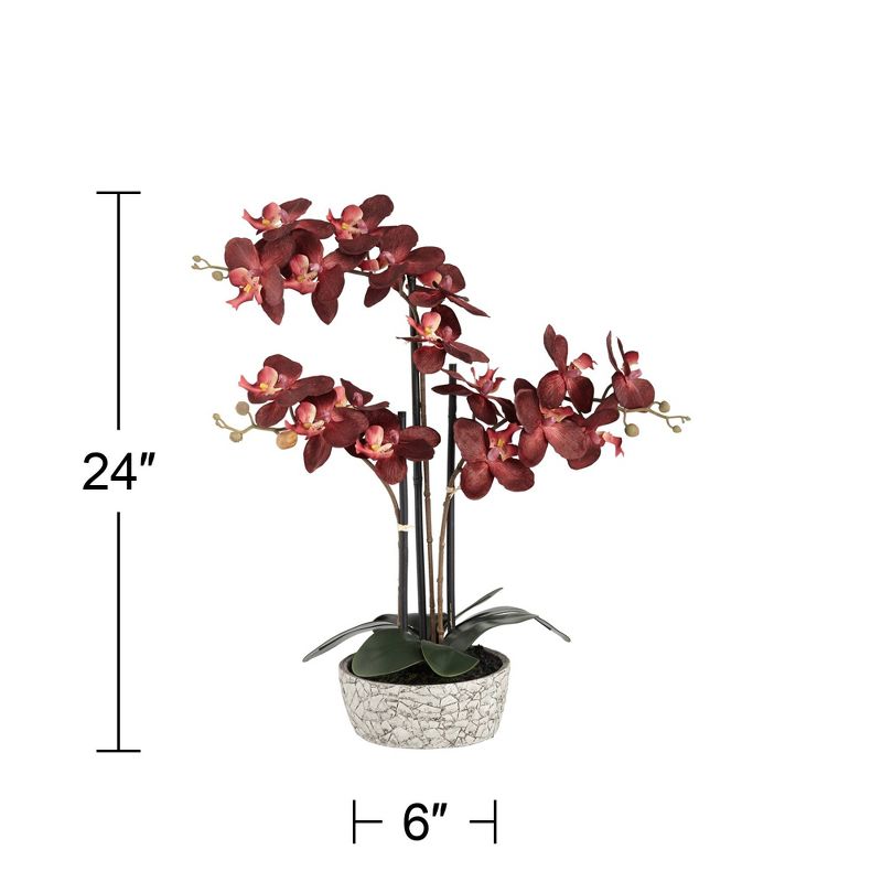 Studio 55D Potted Silk Faux Artificial Flower Realistic Red Orchid in Crackle Gray Vase for Home Decoration  Living Room 24" High, 4 of 7