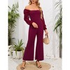 WhizMax Women's High Waist Jumpsuit Square Neck/Off-The-Shoulder Lantern Long Sleeve Wide Leg Pants Romper Outfits Wine red XXL - 3 of 4