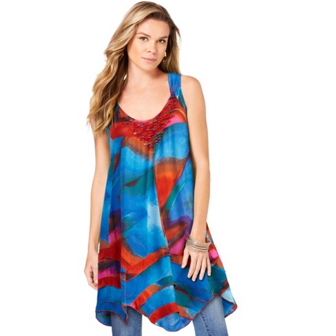 Roaman's Women's Plus Size Smocked Racerback Tunic : Target