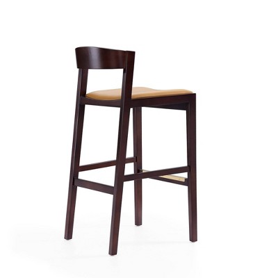 Klismos Camel Faux Leather and Beech Wood Barstool Set