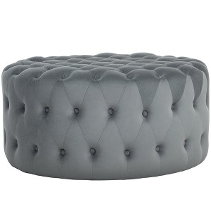 Aghana Digitals Light Gray Multifunctional Ottoman: Velvet-Feel Upholstered, Button Tufted, Padded - 1 of 4