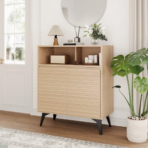 Fluted Storage Cabinet - Metal Leg Credenza with Shelves for Living Room & Entryway - 1 of 4
