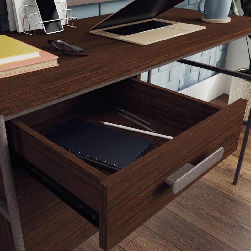Radial Single Computer Desk Umber Wood - Sauder: Modern Home Office, File Drawer, Metal Frame & Laminate Surface, 5 of 8