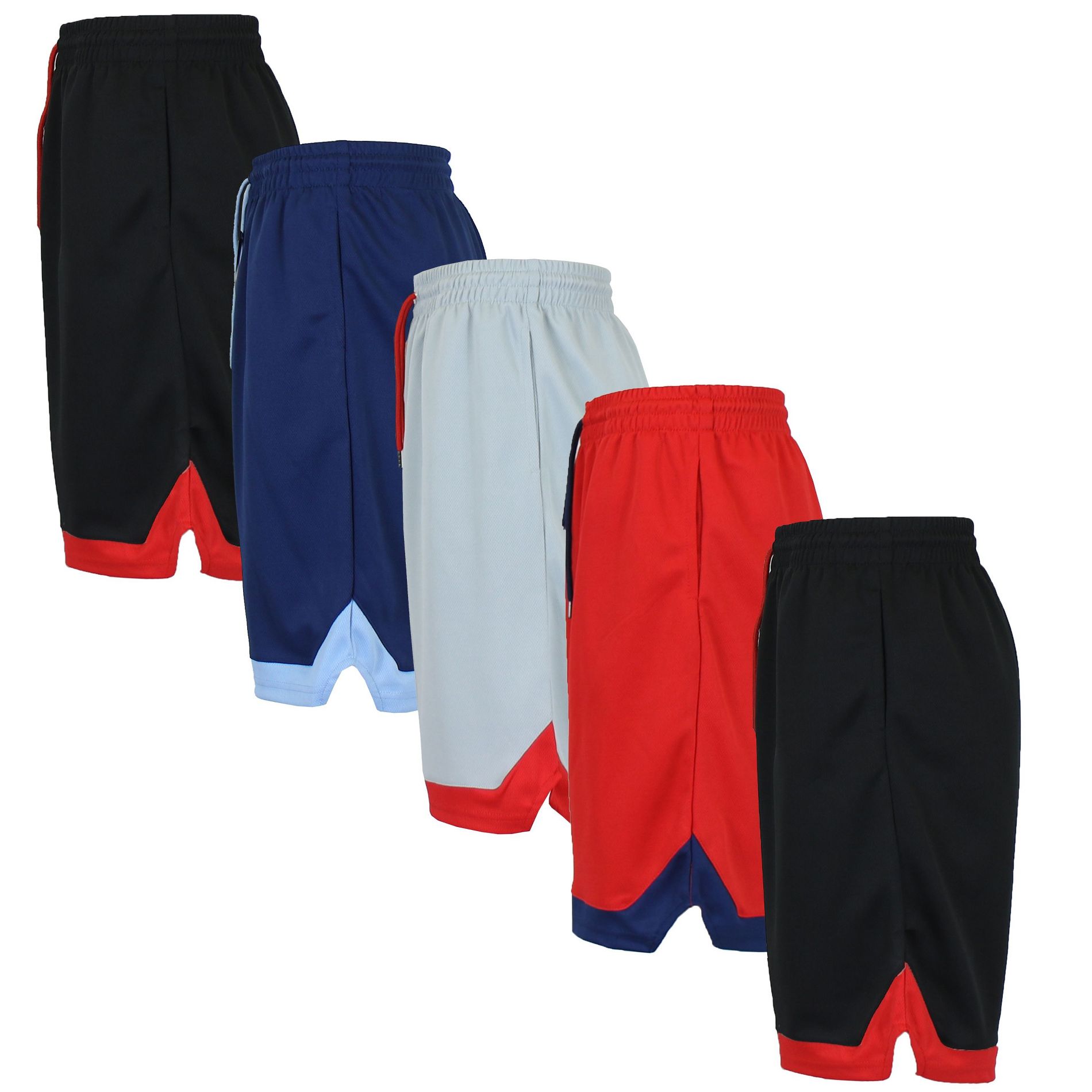 Jump Start Men's 5-Pack Lightweight Breathable Moisture Wicking Mesh Shorts