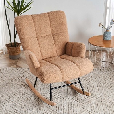 FERPIT Upholstered Teddy Velvet Rocking Accent Chair, Armchair with High Back for Living Room