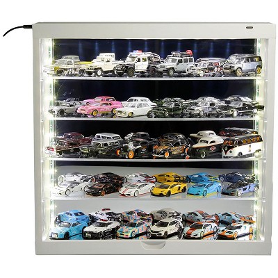 White Wall Mount 5-Tier Display Case with Mirror Back Panel