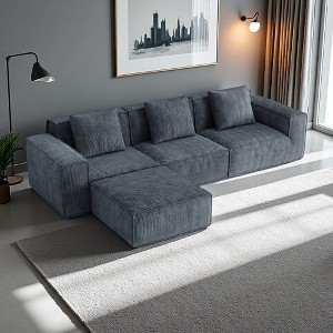 118" Corduroy Velvet Modular 3-Seater Sectional Sofa with Footrest - 1 of 4