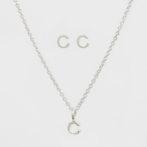 Sterling Silver Initial C Earrings and Necklace Set - A New Day Silver, Women
