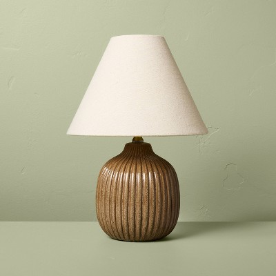 Ribbed Ceramic Table Lamp Brown/Oatmeal - Hearth & Hand™ with Magnolia: Farmhouse Accent, 40W Max, ETL Listed