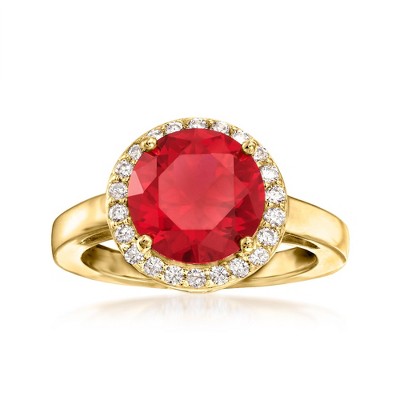 Ross-Simons 3.40 Carat Simulated Ruby and .33 ct. t.w. CZ Ring in 18kt Gold Over Sterling