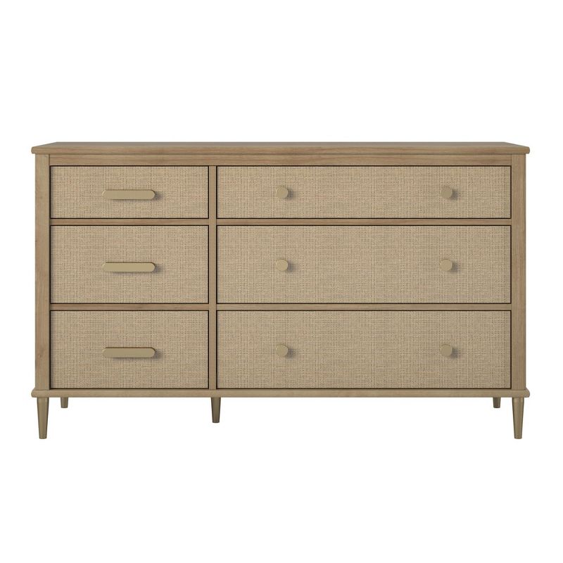Shiloh Wide Convertible 6 Drawer Dresser, Natural and Rattan, 1 of 5
