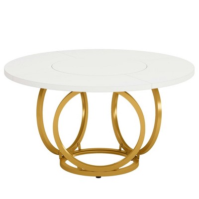 Resenkos Dining Table, Living Room Table,Round Dining Table for 4, Modern 47" Kitchen Table with Metal Base,White & Gold