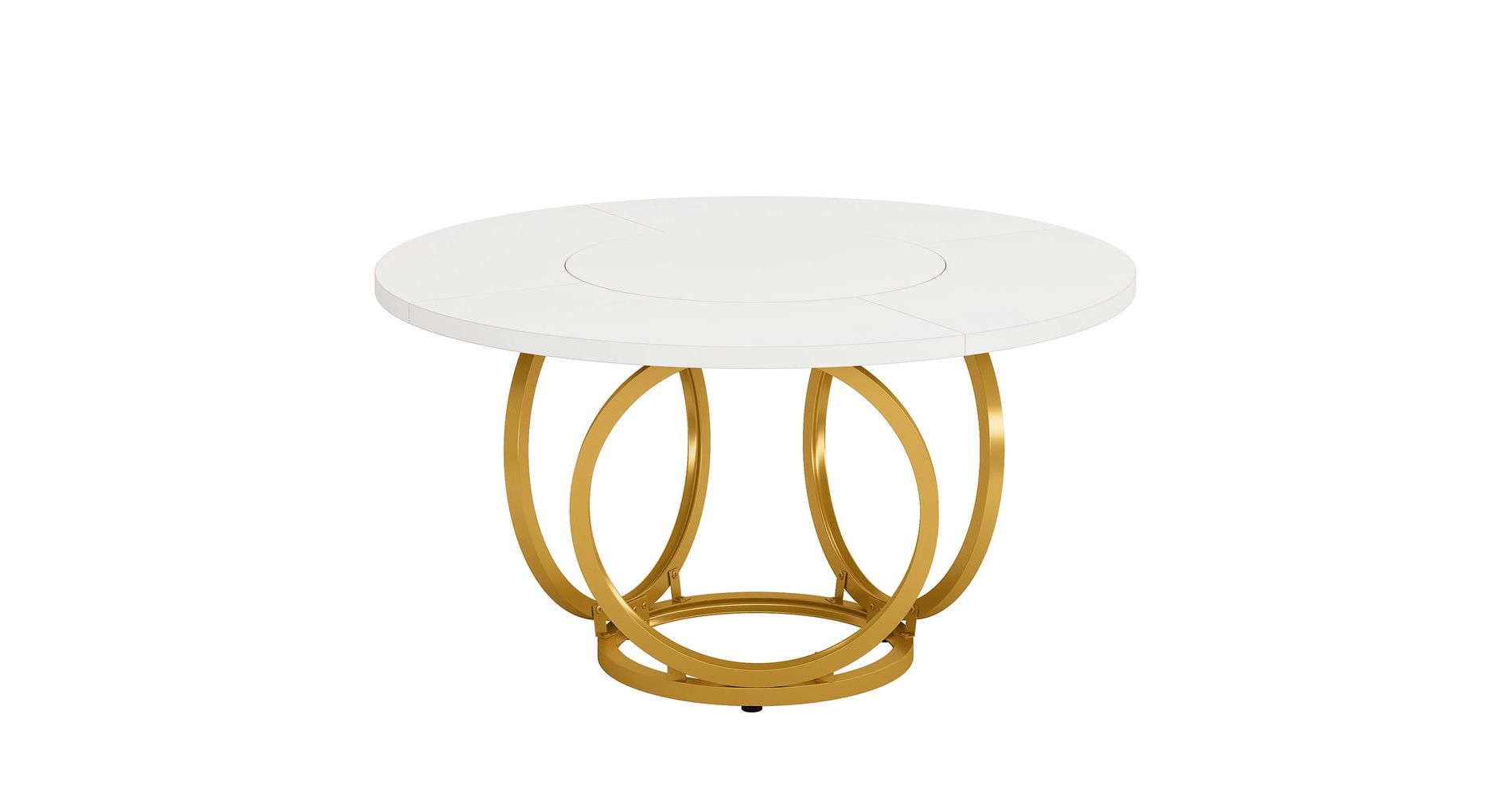 Resenkos Dining Table, Living Room Table,Round Dining Table for 4, Modern 47" Kitchen Table with Metal Base,White & Gold