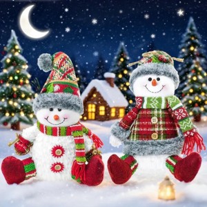 13" H Christmas Snowman Family with Red Knitted Scarf and Hat Christmas Decor, Christmas Family Snowman Figurines Ornaments Tabletop Decorations - 1 of 4