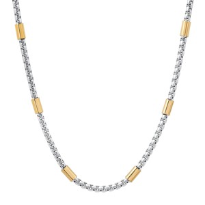 Steeltime 24" Men's two tone stainless steel bar & box chain necklace. Color Options: Black, Gold - 1 of 4