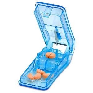 Pill Cutter - V- Grip Pill Crusher and Cutter for Vitamins, Big & Small Pills, and Medication - Transparent Pill Splitter with Pill Holder Case - 1 of 4