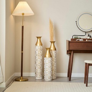 Angel Sar 3-Piece Metal Vase Set, 24/29/32 Inch Gilded White Floral Relief Vases, Home Decor Cylinder Vases - 1 of 4