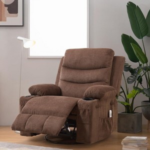 360 Swivel Rocker Chair Small Rocking Recliner, Upholstered Fabric Glider Nursery Chair with Side Pockets with Cup Holder, Massage and Heat Recliner - 1 of 4