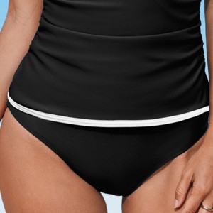 Women's Mid-Rise Solid Teal Blue/Black Bikini Bottoms - Cupshe - 1 of 4