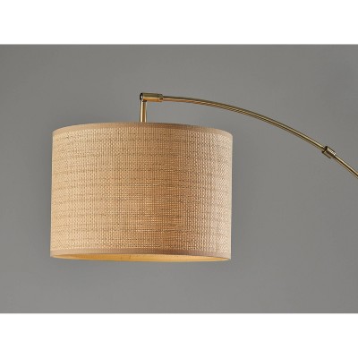 Antique Brass Adjustable Arc Floor Lamp with Woven Shade