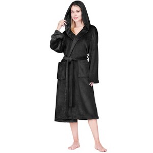 PAVILIA Women Robe with Hood, Fleece Plush Soft Long Hooded Robe, Fluffy Fuzzy Cozy Warm Bathrobe Shower Spa House - 1 of 4
