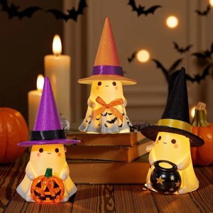 Halloween Decorations Indoor,3Pcs Cute Spooky Ceramic Ghost Halloween Decorations,Ghost Figurines with Hats - Adorable Tabletop Decor - 1 of 4