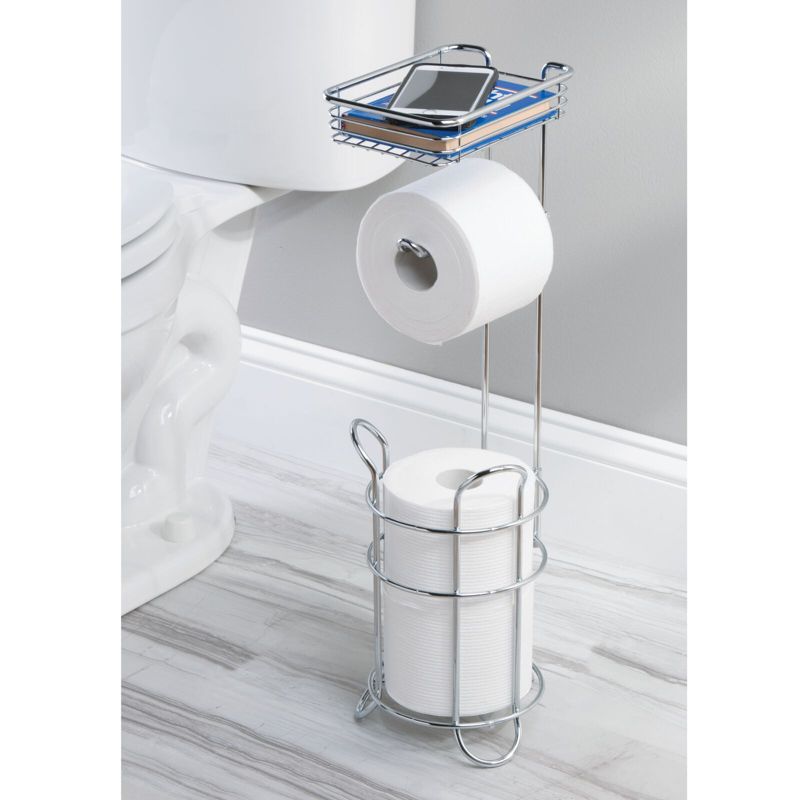 mDesign Steel Free Standing Toilet Paper Holder Stand and Dispenser, 2 of 6