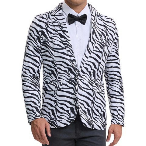 INSPIRE CHIC Men's Slim Fit Peak Lapel One Button Party Animal Printed Blazers Zebra Print Large