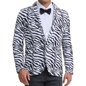 Lars Amadeus Men's Notched Lapel Slim Fit Vintage Animal Printed Blazer - 1 of 4