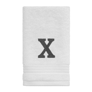 Avanti White with Grey Block Monogram Fingertip Towel  X - 1 of 3