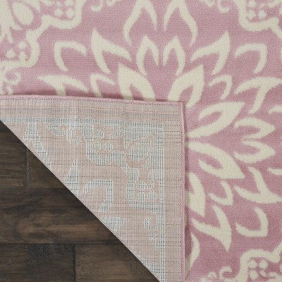 Ivory and Pink Floral Synthetic 8' x 10' Rectangular Rug