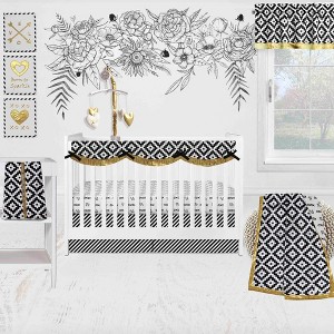 Bacati - Love Aztec Print Black Gold Nursery in a Bag 10 pc Boy or Girl Gender Neutral Unisex Baby Crib Bedding Set with Long Rail Guard Cover - 1 of 4