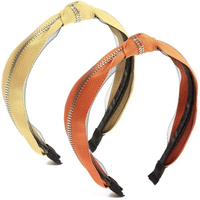 Glamlily 2 Pack Twist Knot Women's Headbands with Zipper (Yellow and Orange, 5.5 x 1.25 x 7 in)