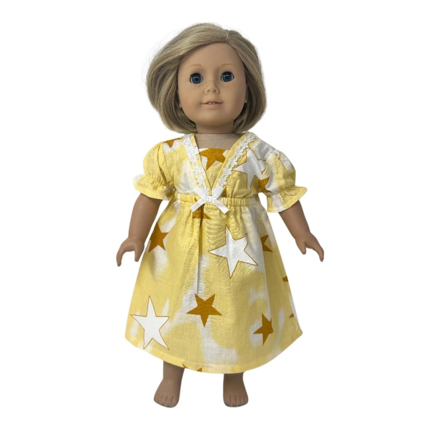 Детские пижамы Doll Clothes Superstore Matching Girl Size 6 & 18 Inch Doll Nightgowns – Yellow & Gold Star Print, цвет: Жёлтый — фото 3