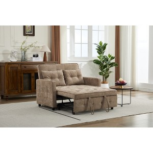 46.46'' Linen 3-in-1 Convertible Pull Out Sleeper Chair with Adjustable Backrest, USB Ports, and Side Pockets - 1 of 4
