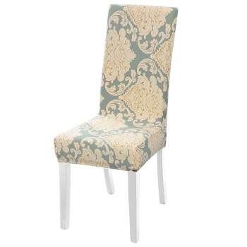 PiccoCasa Polyester Spandex Stretch Removable Washable Dining Chair Slipcovers Beige Blue 1 Pc
