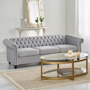GDFStudio Adetokunbo Contemporary Fabric Tufted Chesterfield 3 Seater Sofa - 1 of 4