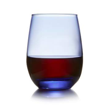 Libbey Stemless Glasses, Blue, 15.25-ounce, Set of 12