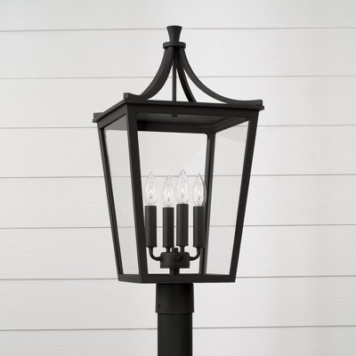Adair Sophisticated Black Metal Outdoor Post Lantern with Clear Glass