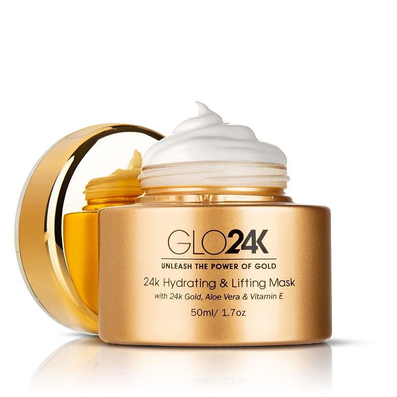 GLO24K Hydrating and Lifting Mask with 24k Gold, Aloe Vera, Peptides, & Vitamins For Hydration Boost and Lifting Effect  - Made In The USA, 1 of 5