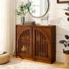 TiramisuBest Mid Century Modern Fluted Sideboard Cabinet with 2 Outlet Holes, Narrow Buffet Storage Cabinet for Living, Kitchen, Hallway,Walnut - 4 of 4