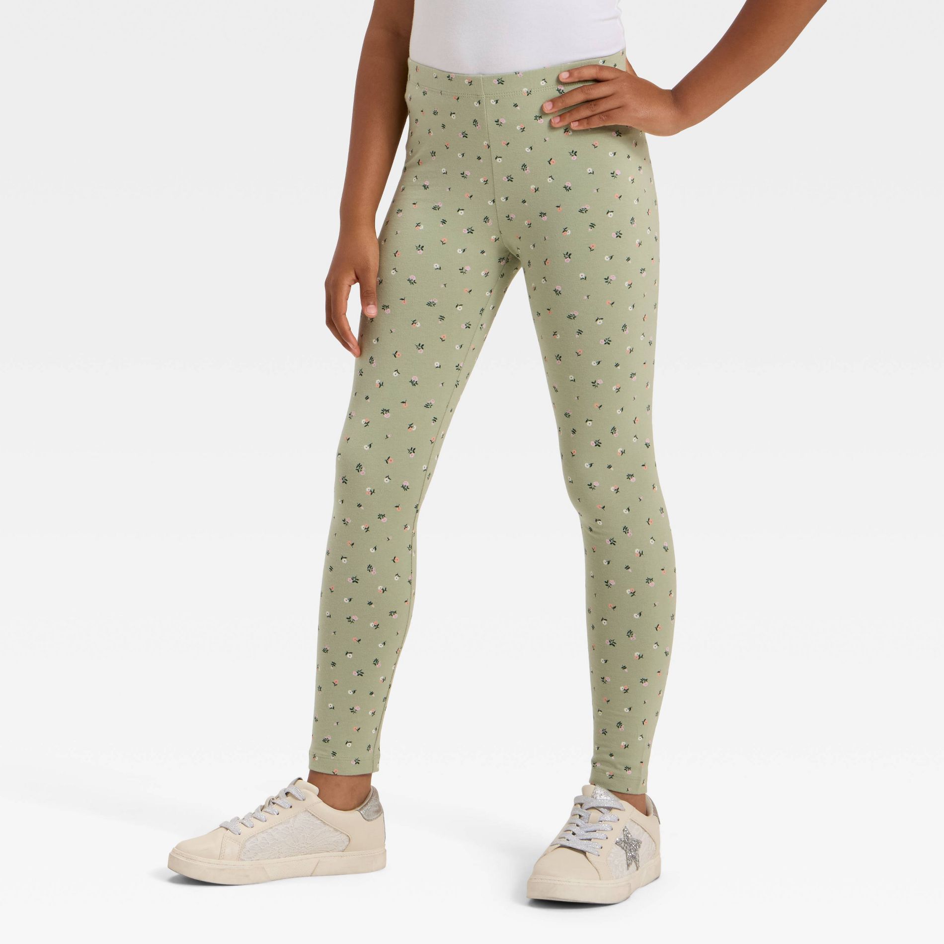 Girls' 'Floral' Leggings - Cat & Jack™ Light Olive M