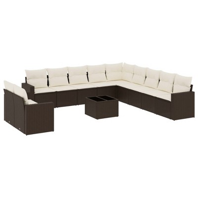 vidaXL Garden Sofa Set Brown PE rattan, powder-coated steel, tempered glass