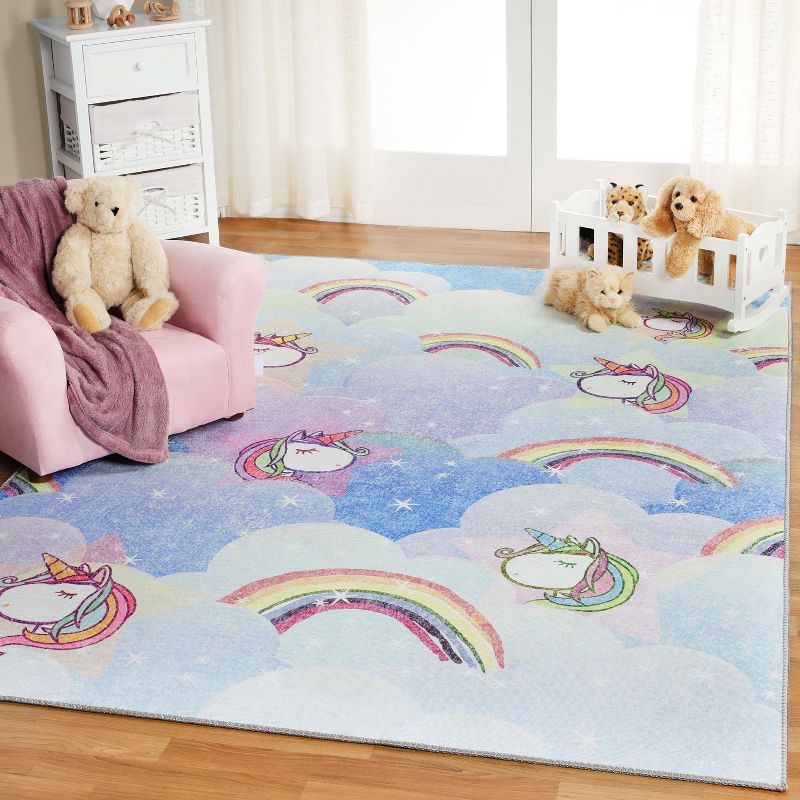 Unicorn Rainbow Colorful Kids Playroom Nursery Indoor Area Rug by Blue Nile Mills, 2 of 11