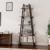 Jojoka 5-Tier Ladder Bookshelf, Tall Rustic Bookcase with Open Display Shelves and Sturdy Metal Frame for Living Room, Home Office, Light Gray - 2 of 4